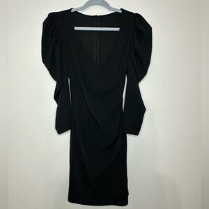 Vneck black dress with puffy shoulders